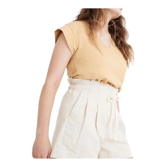 MADEWELL‎ DRAWSTRING PLEATED PAPERBAG COTTON LINEN TAN BEIGE SHORTS SIZE … - Picture 1 of 12